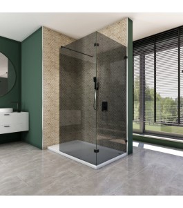 Walk In Dusche  - Amora 05 - Duschwand - Schwarz - Grauglas