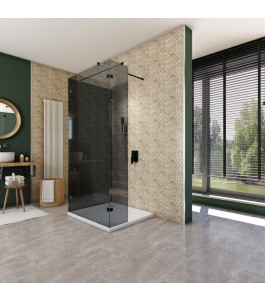 Walk In Dusche  - Amora 07 - Duschwand - Schwarz - Grauglas