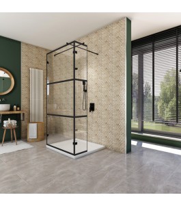 Walk In Dusche  - Amora 07 - Duschwand - Schwarz - Loft 1