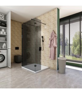 Walk In Dusche  - Amora 10 - Duschwand - Schwarz - Grauglas