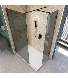 Walk In Dusche  - Amora 04 - Duschwand - Schwarz - Grauglas