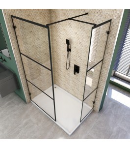Walk In Dusche  - Amora 04 - Duschwand - Schwarz - Loft 1