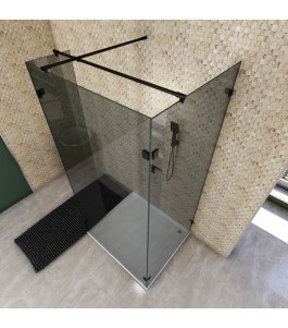 Walk In Dusche  - Amora 07 - Duschwand - Schwarz - Grauglas