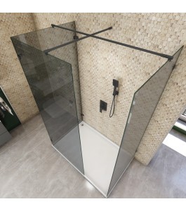Walk In Dusche  - Amora 08 - Duschwand - Schwarz - Grauglas