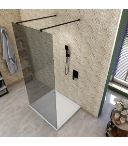 Walk In Dusche  - Amora 09 - Duschwand - Schwarz - Grauglas