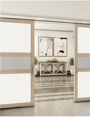 Holzschiebetür Slim-Line - Eiche und Weiss  Model 3042