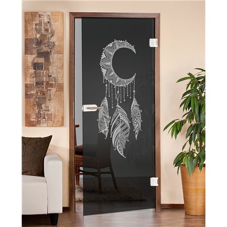 Ganzglastür Dreamcatcher Gelasert Auf Grauglas