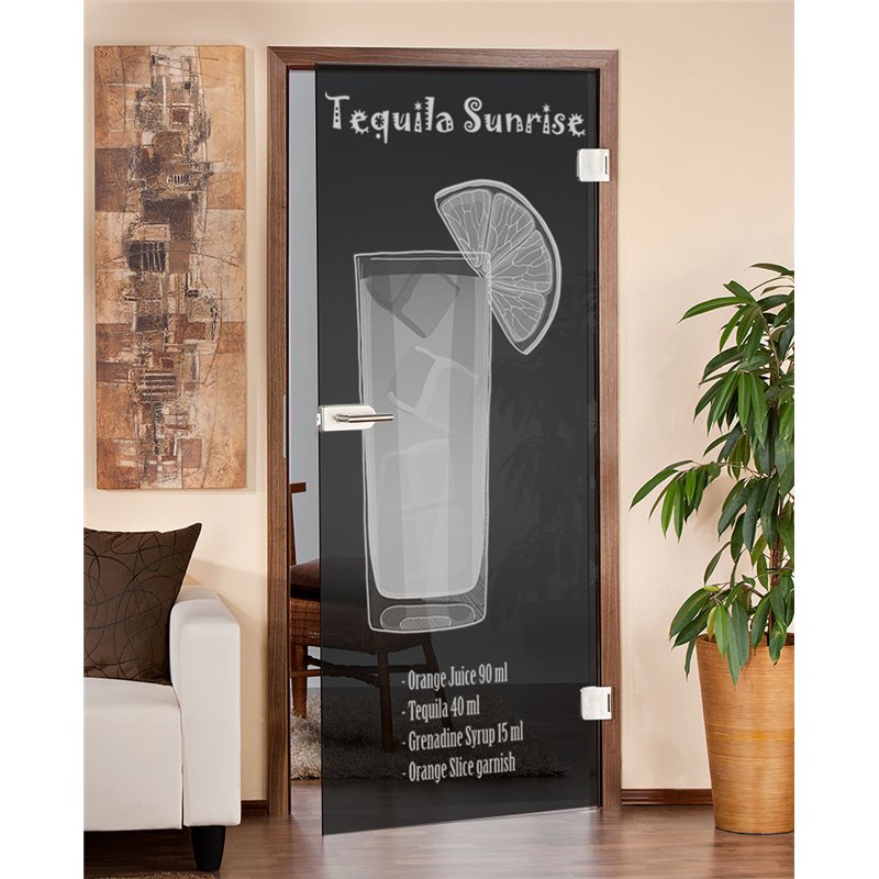 Ganzglastür Tequila Sunrise Gelasert Auf Grauglas Ganzglastür Tequila Sunrise Gelasert Auf Grauglas