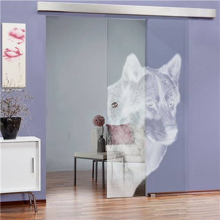 Glasschiebetür ECO-LINE Wolf 5 Gelasert Auf Klarglas