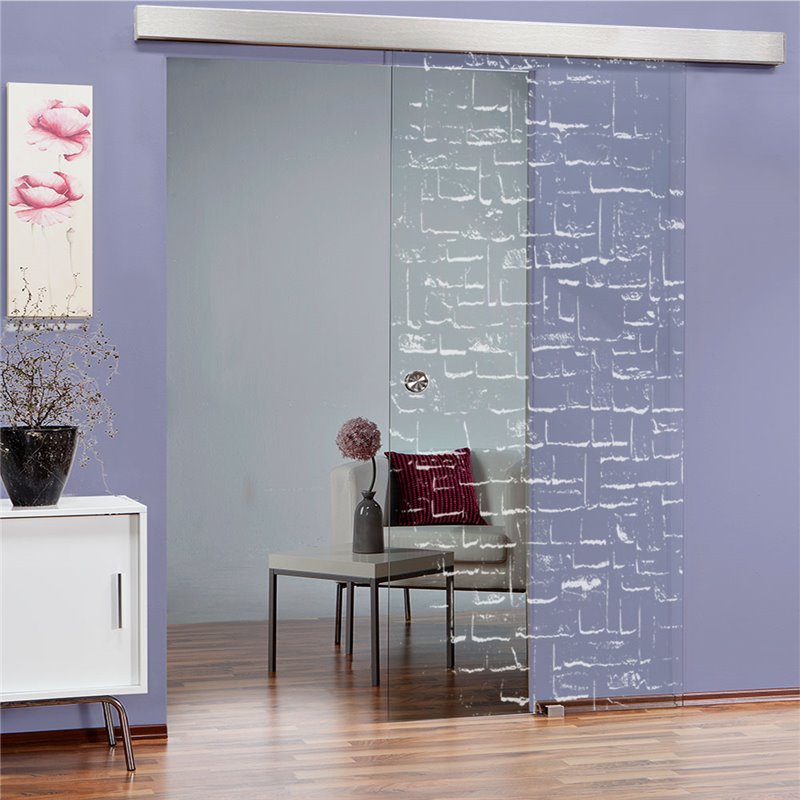 Glasschiebetür ECO-LINE Steinwand Gelasert Auf Klarglas Glasschiebetür ECO-LINE Steinwand Gelasert Auf Klarglas