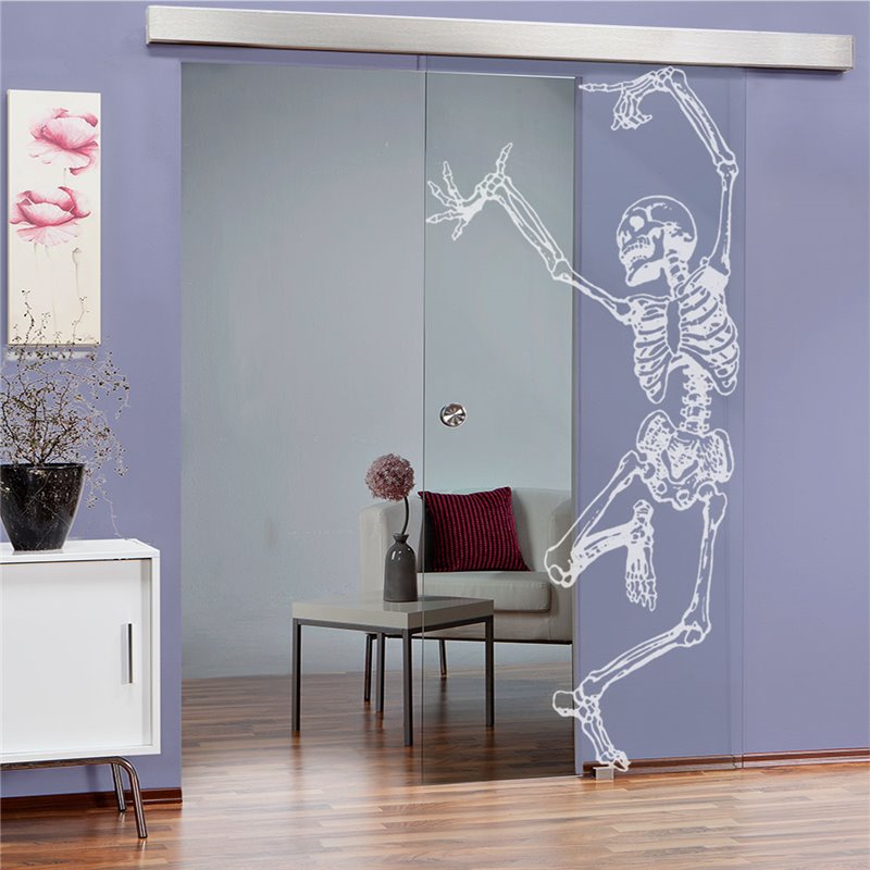 Glasschiebetür ECO-LINE Skelett Gelasert Auf Klarglas Glasschiebetür ECO-LINE Skelett Gelasert Auf Klarglas