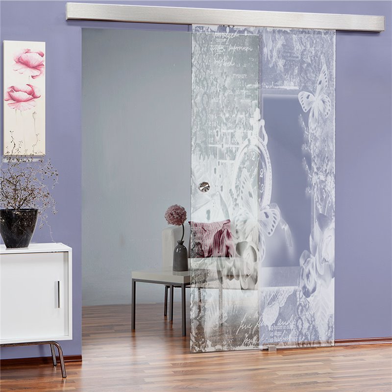 Glasschiebetür ECO-LINE Vintage flowers Gelasert Auf Klarglas Glasschiebetür ECO-LINE Vintage flowers Gelasert Auf Klarglas