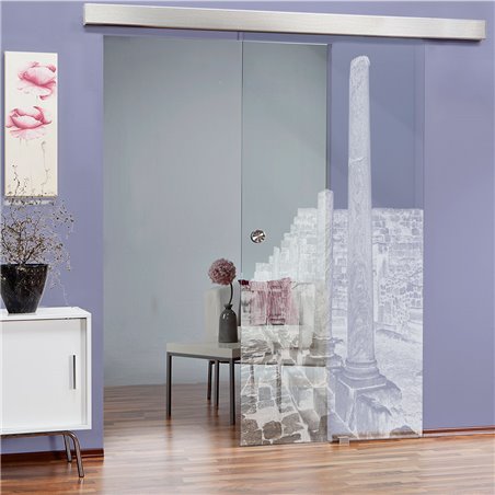 Glasschiebetür ECO-LINE Athen Gelasert Auf Klarglas