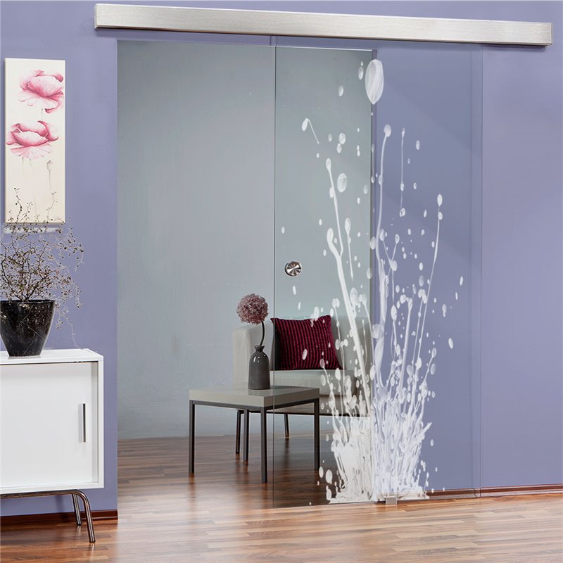 Glasschiebetür ECO-LINE Splash Gelasert Auf Klarglas Glasschiebetür ECO-LINE Splash Gelasert Auf Klarglas