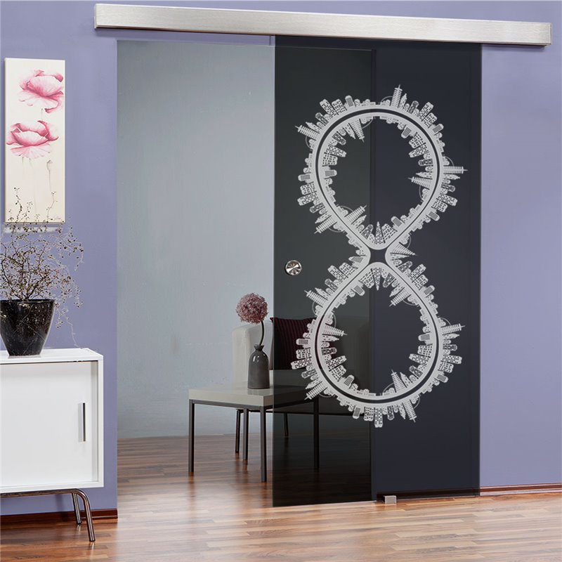 Glasschiebetür ECO-LINE Forever Gelasert Auf Grauglas Glasschiebetür ECO-LINE Forever Gelasert Auf Grauglas