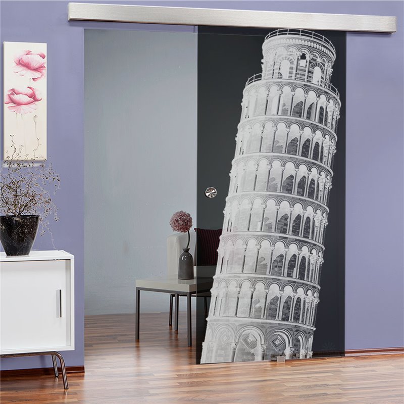 Glasschiebetür ECO-LINE Pisa Gelasert Auf Grauglas Glasschiebetür ECO-LINE Pisa Gelasert Auf Grauglas
