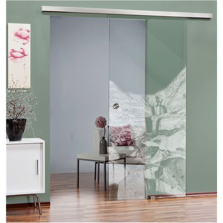 Glasschiebetür SLIM-LINE Wasserfall Gelasert Auf Klarglas