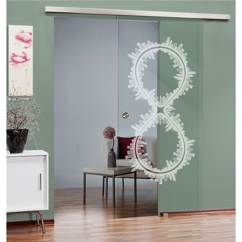 Glasschiebetür SLIM-LINE Forever Gelasert Auf Klarglas Glasschiebetür SLIM-LINE Forever Gelasert Auf Klarglas