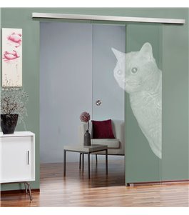 Glasschiebetür SLIM-LINE Cats Gelasert Auf Klarglas