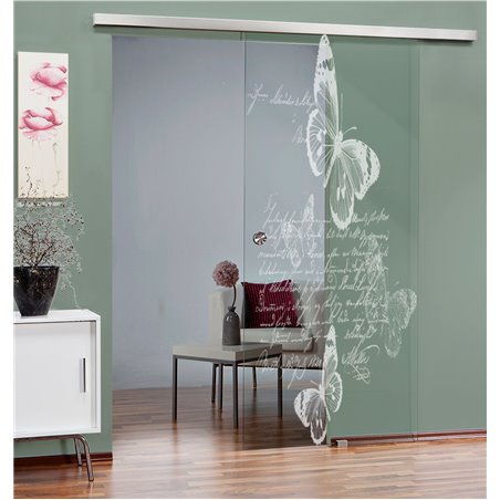 Glasschiebetür SLIM-LINE Vintage Butterfly Gelasert Auf Klarglas
