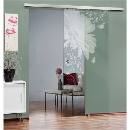 Glasschiebetür SLIM-LINE Blume 3 Gelasert Auf Klarglas