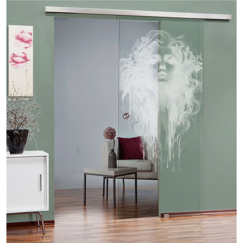 Glasschiebetür SLIM-LINE Silhuette III Gelasert Auf Klarglas Glasschiebetür SLIM-LINE Silhuette III Gelasert Auf Klarglas