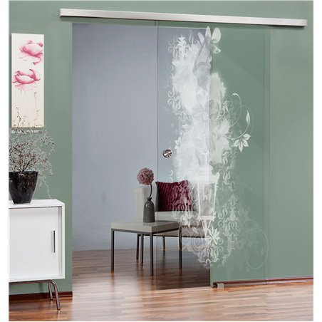Glasschiebetür SLIM-LINE Blume 6 Gelasert Auf Klarglas