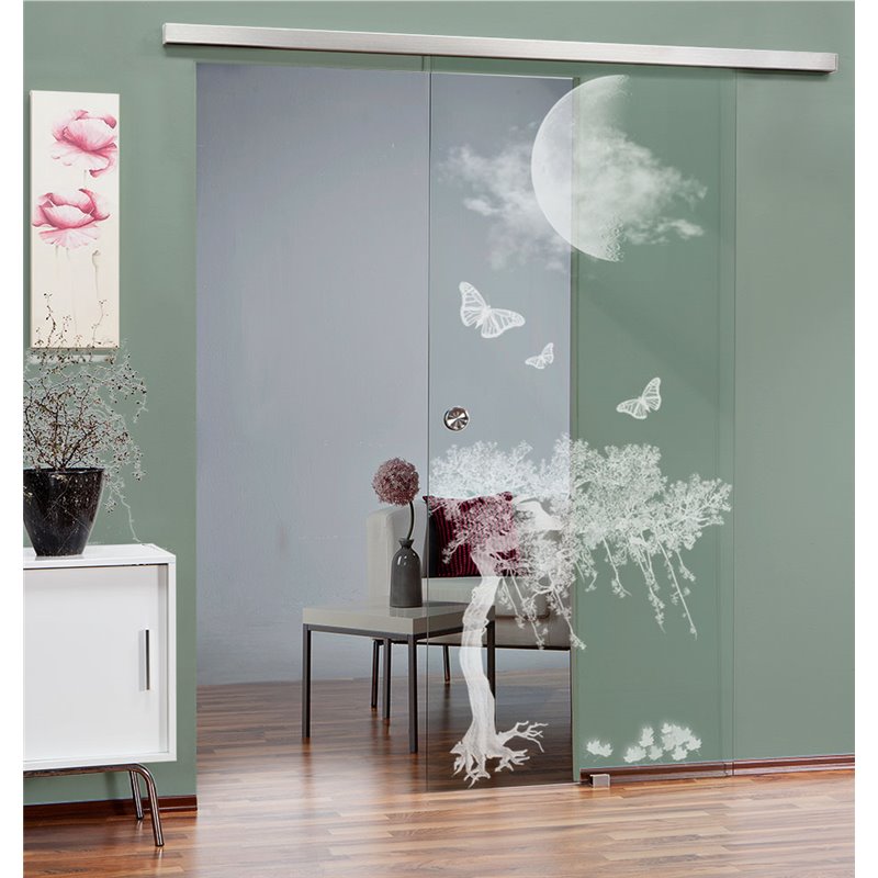 Glasschiebetür SLIM-LINE Night Gelasert Auf Klarglas Glasschiebetür SLIM-LINE Night Gelasert Auf Klarglas