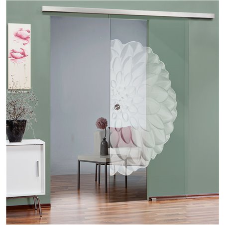 Glasschiebetür SLIM-LINE Blume 8 Gelasert Auf Klarglas