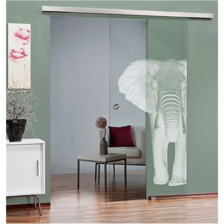 Glasschiebetür SLIM-LINE Elefant 2 Gelasert Auf Klarglas