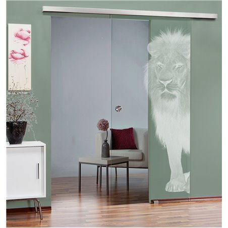 Glasschiebetür SLIM-LINE Löwe Gelasert Auf Klarglas