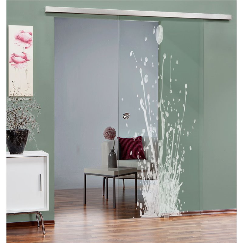 Glasschiebetür SLIM-LINE Splash Gelasert Auf Klarglas Glasschiebetür SLIM-LINE Splash Gelasert Auf Klarglas