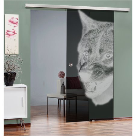 Glasschiebetür SLIM-LINE Wolf Gelasert Auf Grauglas