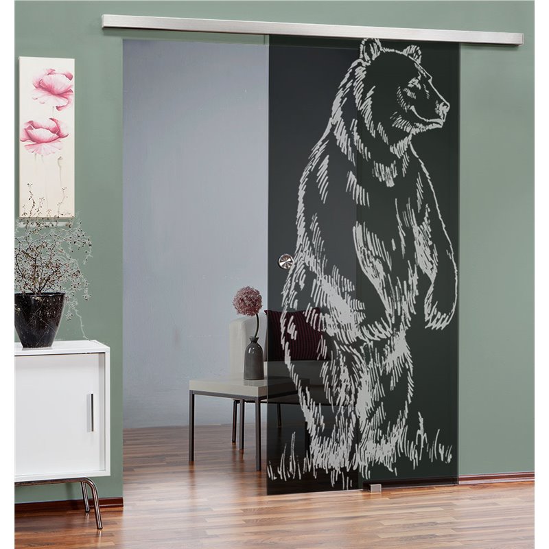 Glasschiebetür SLIM-LINE Skull 3 Gelasert Auf Grauglas Glasschiebetür SLIM-LINE Skull 3 Gelasert Auf Grauglas
