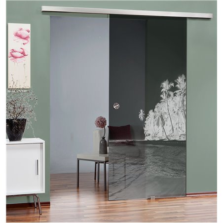 Glasschiebetür SLIM-LINE Klippe Gelasert Auf Grauglas