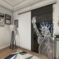 Glasschiebetür SLIM-LINE Freiheitsstatue Gelasert Auf Grauglas Glasschiebetür SLIM-LINE Freiheitsstatue Gelasert Auf Grauglas