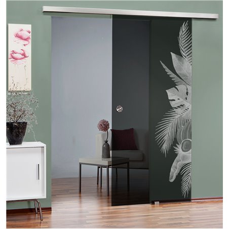Glasschiebetür SLIM-LINE Tropical I Gelasert Auf Grauglas