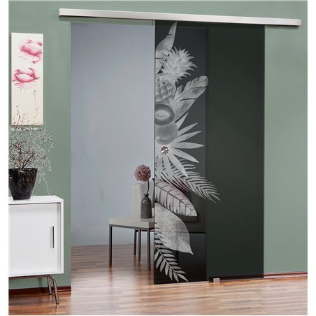 Glasschiebetür SLIM-LINE Tropical II Gelasert Auf Grauglas