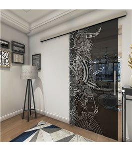 Glasschiebetür SLIM-LINE Kid Misc Gelasert Auf Grauglas