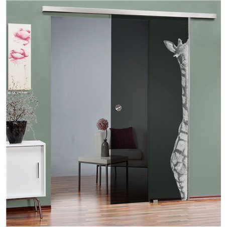 Glasschiebetür SLIM-LINE Giraffe Gelasert Auf Grauglas