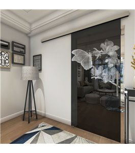 Glasschiebetür SLIM-LINE Butterfly Gelasert Auf Grauglas