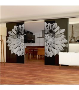 Glasschiebetür SLIM-LINE Blume 4 Gelasert Auf Grauglas