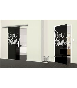 Glasschiebetür SLIM-LINE Carpe Diem Gelasert Auf Grauglas
