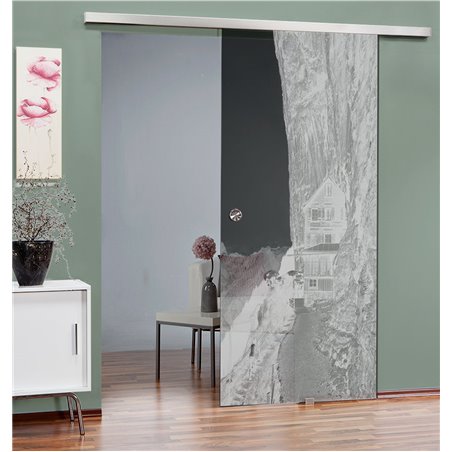 Glasschiebetür SLIM-LINE Klippe III Gelasert Auf Grauglas