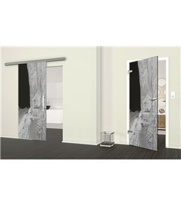 Glasschiebetür SLIM-LINE Klippe III Gelasert Auf Grauglas