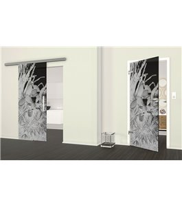 Glasschiebetür SLIM-LINE Kaktusblüten Gelasert Auf Grauglas