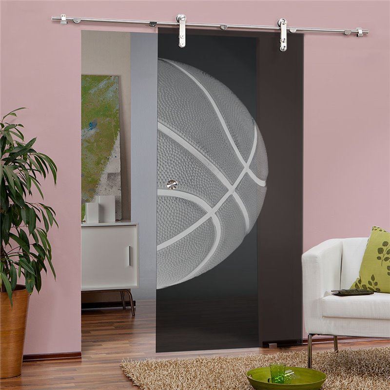Glasschiebetür PIPE-LINE Basketball Gelasert Auf Grauglas Glasschiebetür PIPE-LINE Basketball Gelasert Auf Grauglas