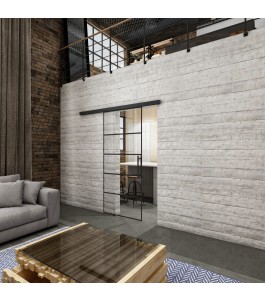 Glasschiebetür BLACK-LINE Loft Schwarzlack 01 Auf Klarglas