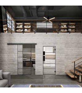 Glasschiebetür BLACK-LINE Loft Schwarzlack 01 Auf Klarglas