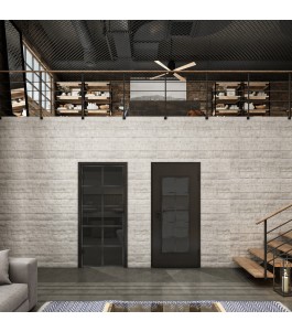 Ganzglastür Loft Schwarzeisen Genietet 05 Auf Grauglas